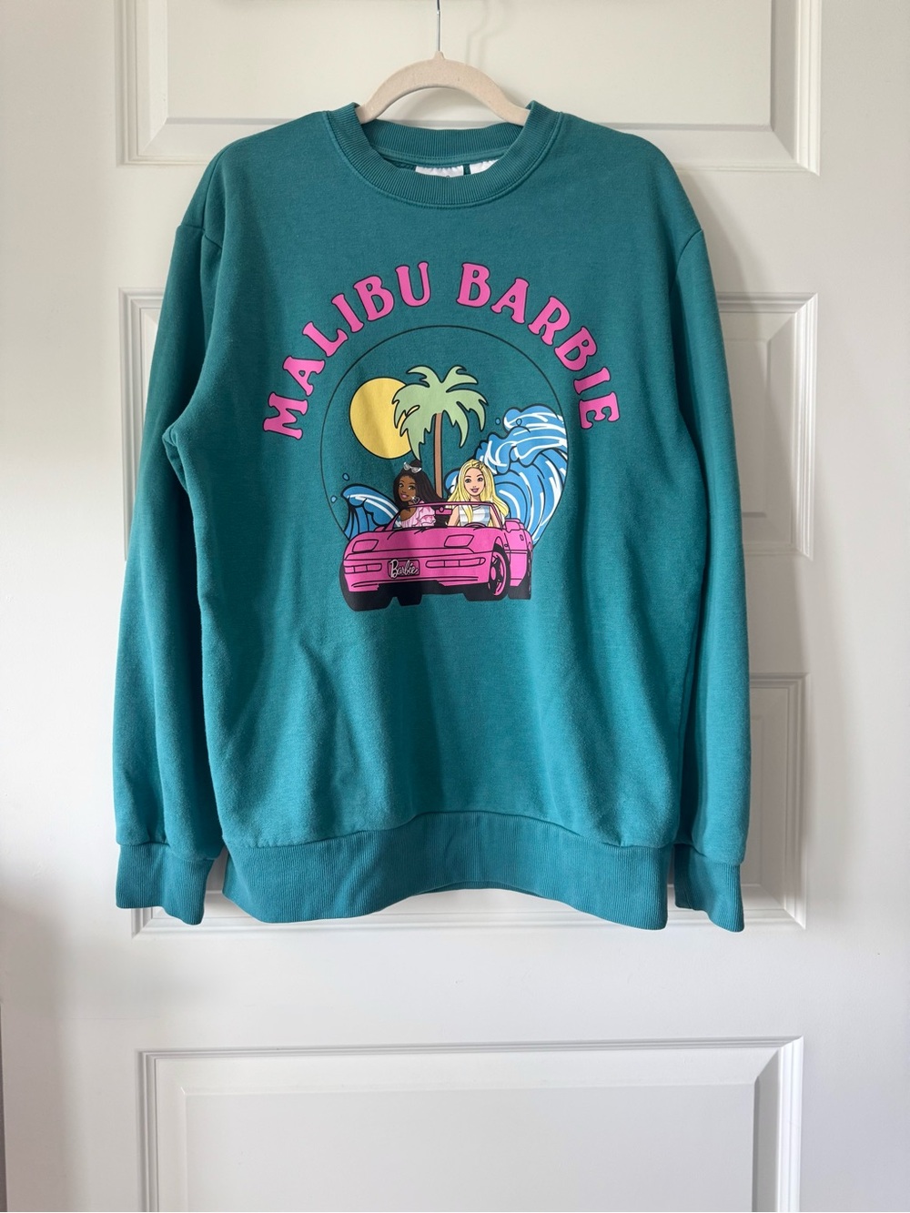 Barbie Malibu Graphic Sweatshirt Teal Pink Crewneck Size S (Oversized) Retro